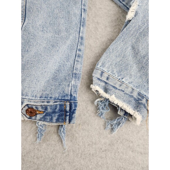 Beau‎ Hudson Men's Medium Light Blue Distressed Button Up Denim Jean Jacket Coat - Picture 11 of 14